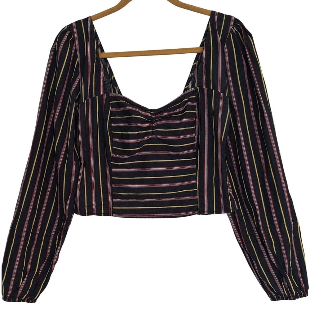 Free People striped cropped balloon sleeve top size M